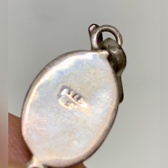 Victorian Era Antique Silver Encased Polished Stone Vintage Link Bracelet - Picture 13 of 15